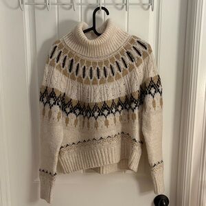 Old Navy Cream and Black Patterned Turtleneck Sweater